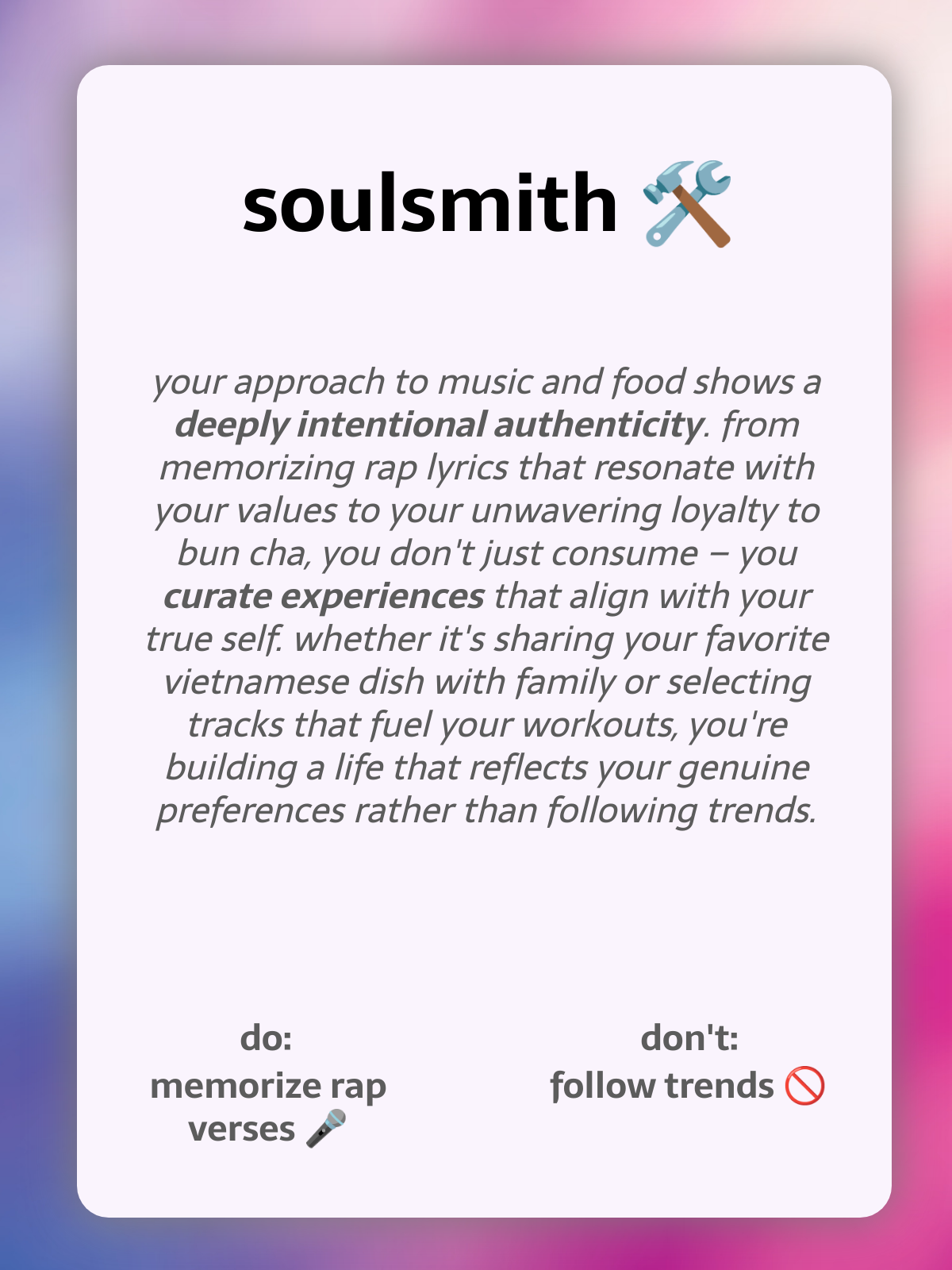 Soulsmith insight card